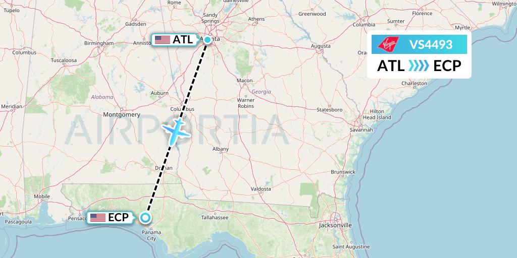 VS4493 Virgin Atlantic Airways Flight Map: Atlanta to Panama City