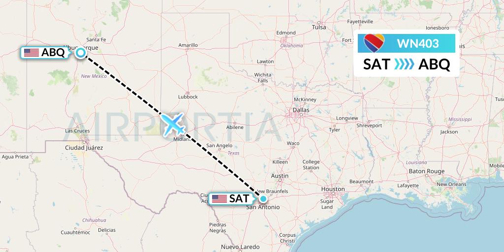 WN403 Southwest Airlines Flight Map: San Antonio to Albuquerque