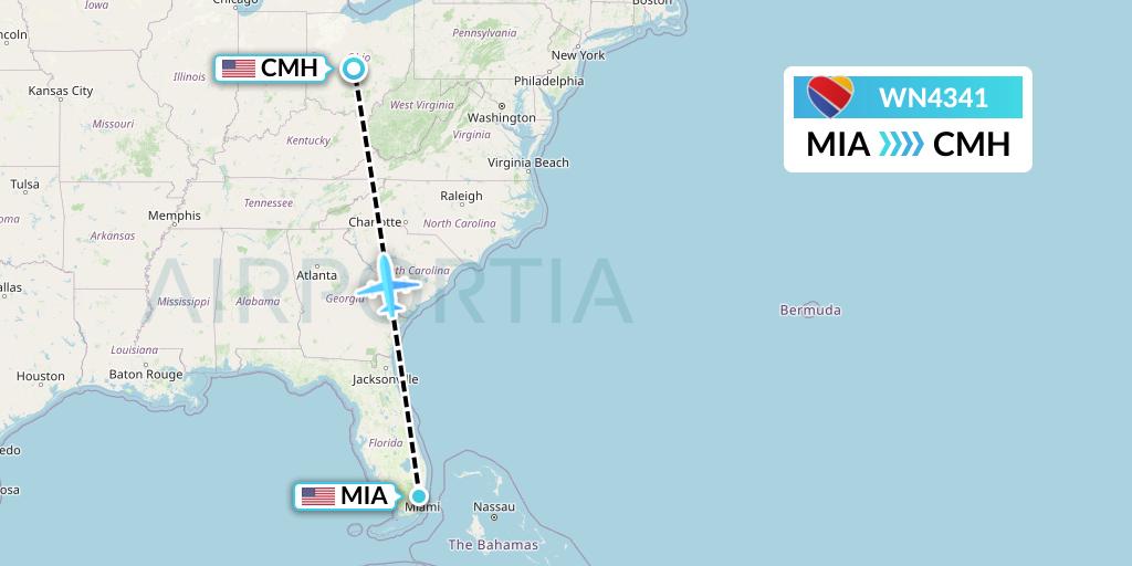 WN4341 Southwest Airlines Flight Map: Miami to Columbus