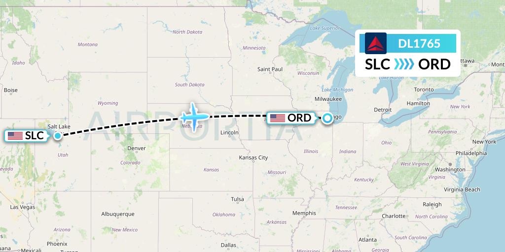 DL1765 Delta Air Lines Flight Map: Salt Lake City to Chicago