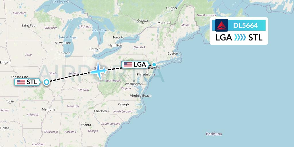 DL5664 Delta Air Lines Flight Map: New York to St. Louis