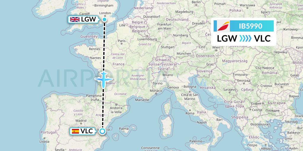 IB5990 Iberia Flight Map: London to Valencia