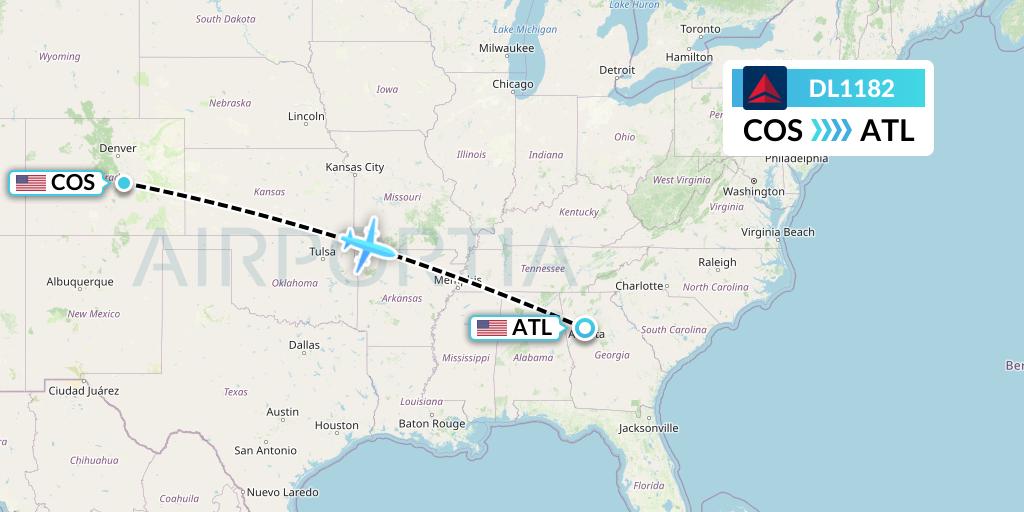 DL1182 Delta Air Lines Flight Map: Colorado Springs to Atlanta