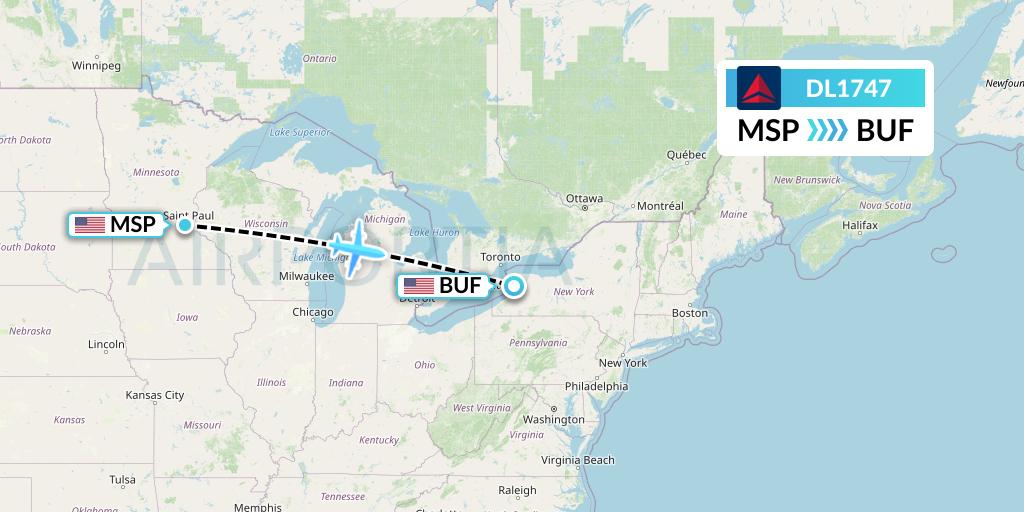 DL1747 Delta Air Lines Flight Map: Minneapolis to Buffalo