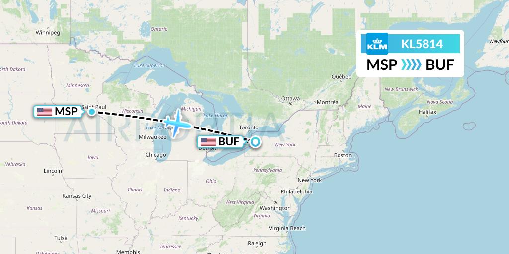 KL5814 KLM Flight Map: Minneapolis to Buffalo