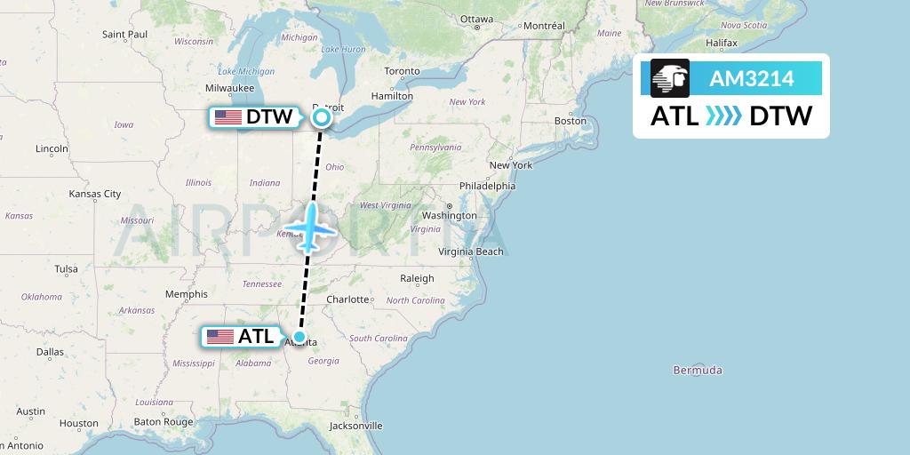 AM3214 Aeromexico Flight Map: Atlanta to Detroit