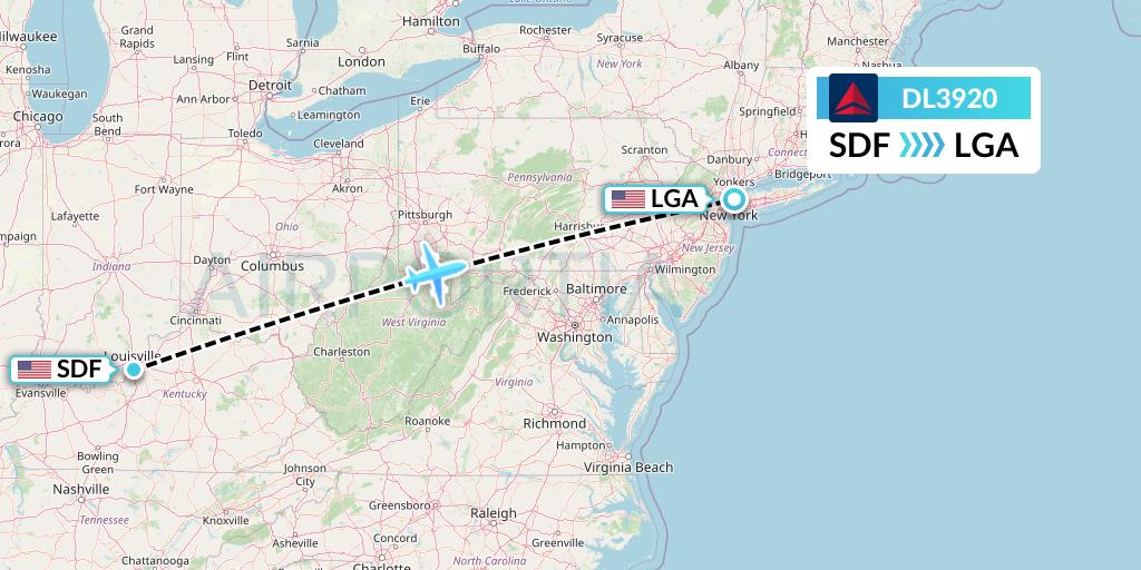 DL3920 Delta Air Lines Flight Map: Louisville to New York
