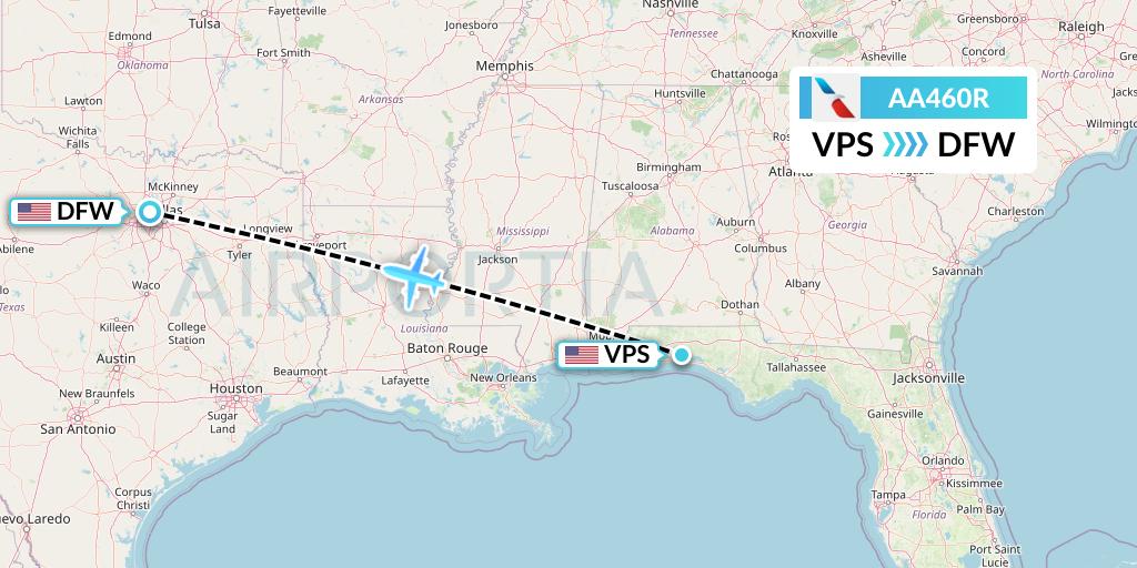 AA460R American Airlines Flight Map: Valparaiso to Dallas