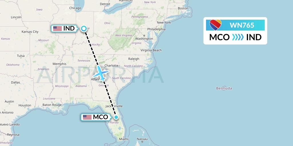 WN765 Southwest Airlines Flight Map: Orlando to Indianapolis