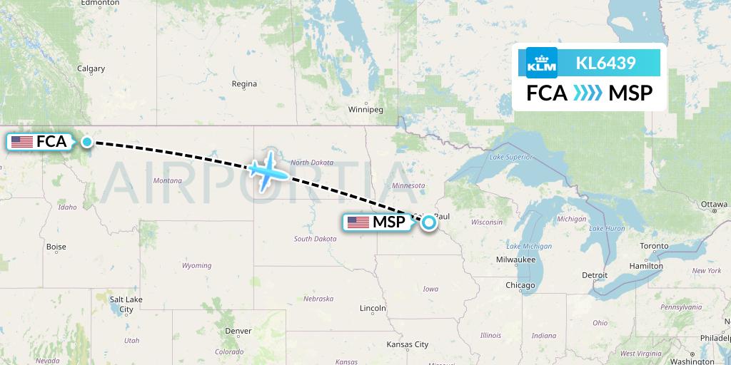 KL6439 KLM Flight Map: Kalispell to Minneapolis