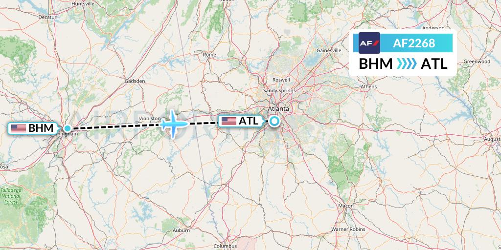 AF2268 Air France Flight Map: Birmingham to Atlanta
