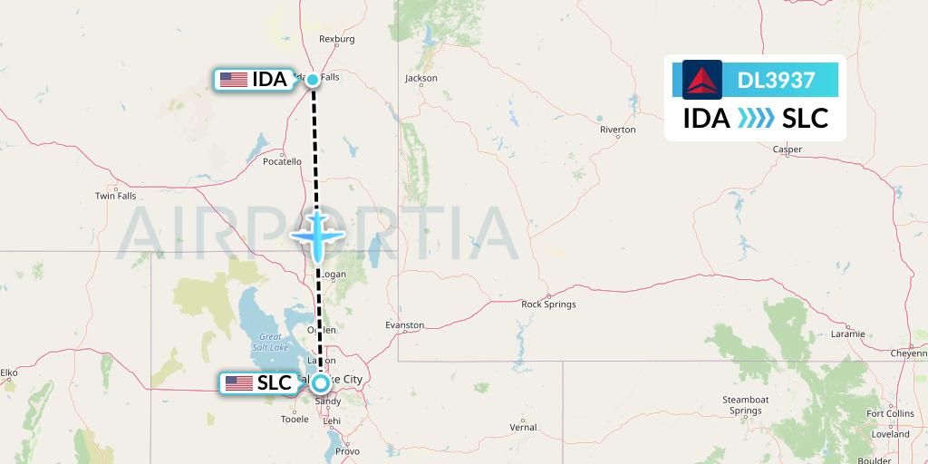DL3937 Delta Air Lines Flight Map: Idaho Falls to Salt Lake City