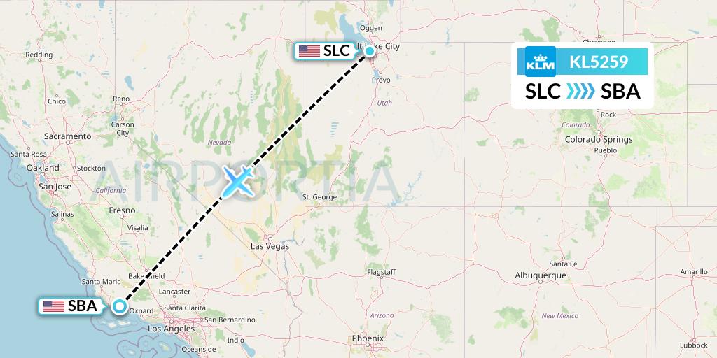 KL5259 KLM Flight Map: Salt Lake City to Santa Barbara