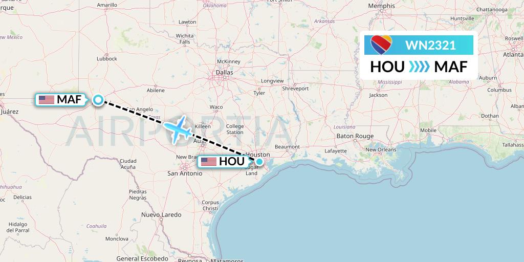 WN2321 Southwest Airlines Flight Map: Houston to Midland