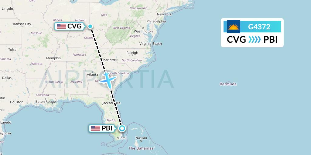 G4372 Allegiant Air Flight Map: Cincinnati to West Palm Beach