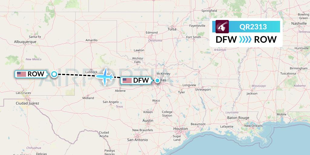QR2313 Qatar Airways Flight Map: Dallas to Roswell