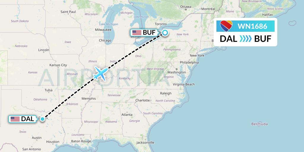 WN1686 Southwest Airlines Flight Map: Dallas to Buffalo