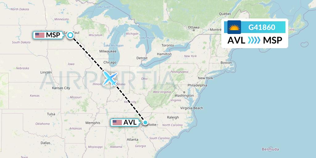 G41860 Allegiant Air Flight Map: Asheville to Minneapolis