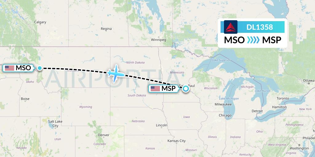 DL1358 Delta Air Lines Flight Map: Missoula to Minneapolis