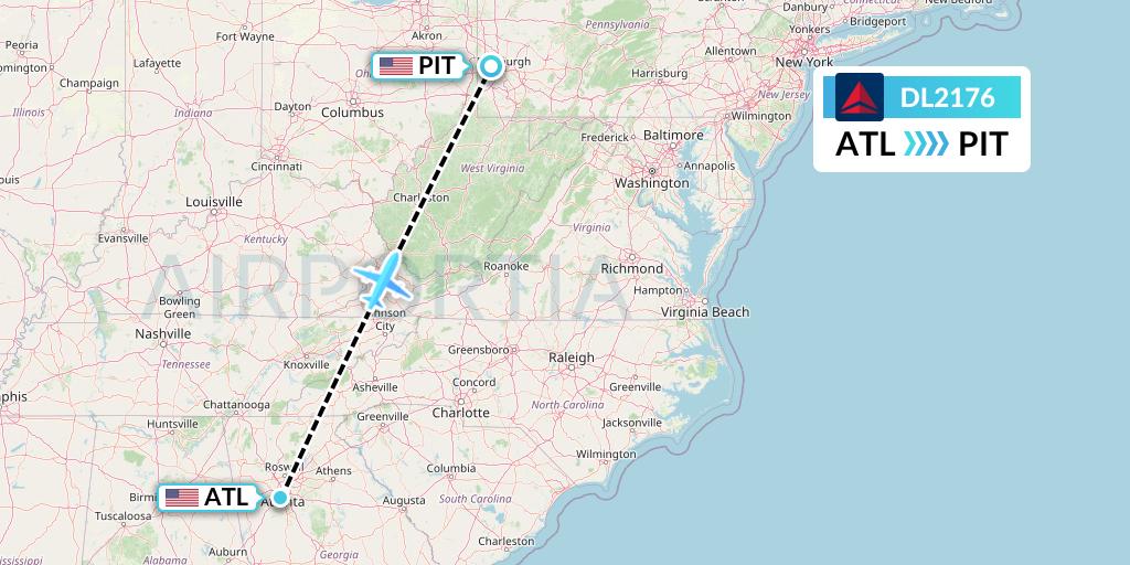 DL2176 Delta Air Lines Flight Map: Atlanta to Pittsburgh