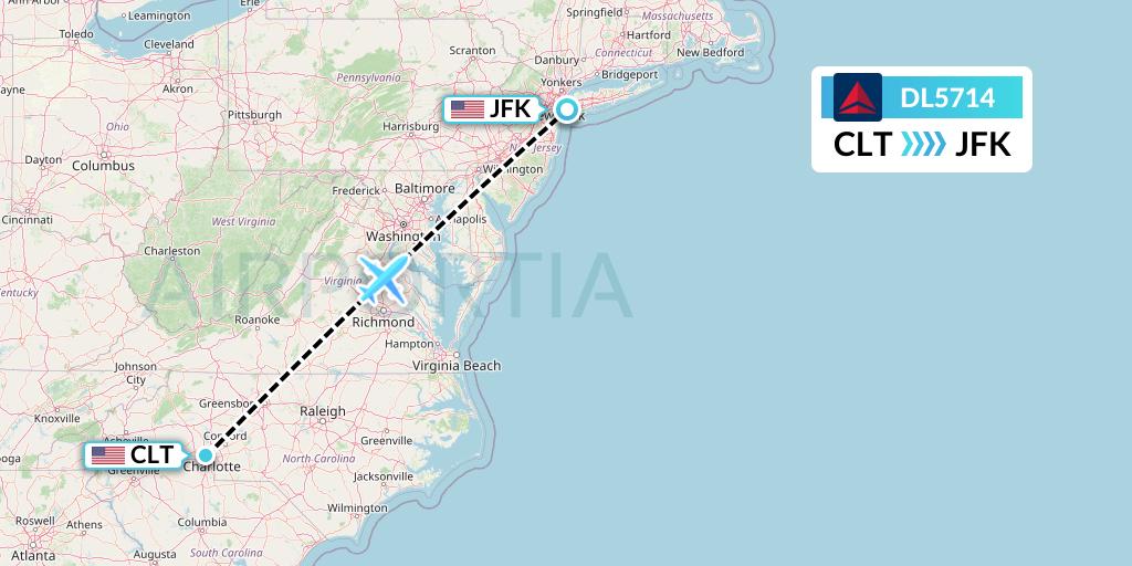 DL5714 Delta Air Lines Flight Map: Charlotte to New York