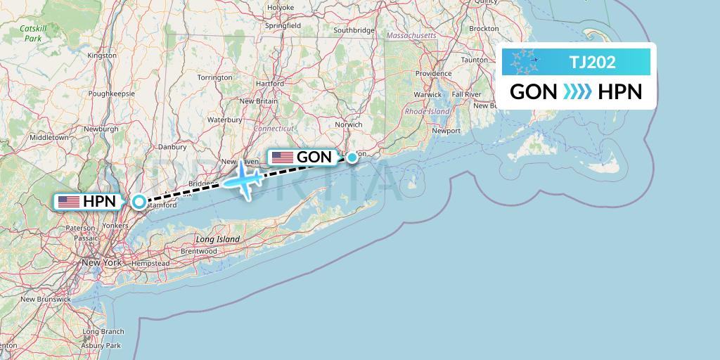 TJ202 Tradewind Aviation Flight Map: New London to White Plains