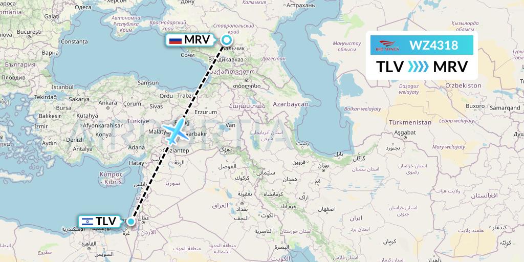 WZ4318 Red Wings Flight Map: Tel Aviv to Mineralnye Vody