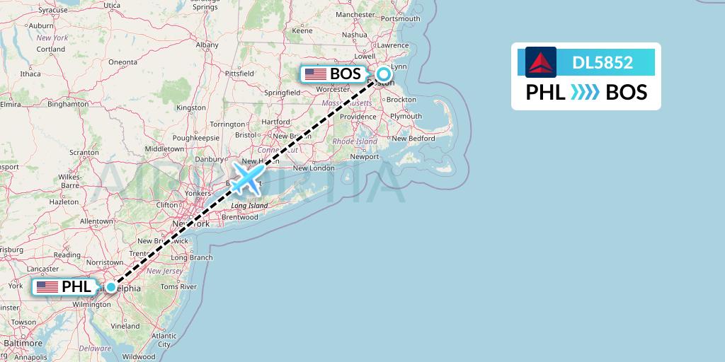 DL5852 Delta Air Lines Flight Map: Philadelphia to Boston