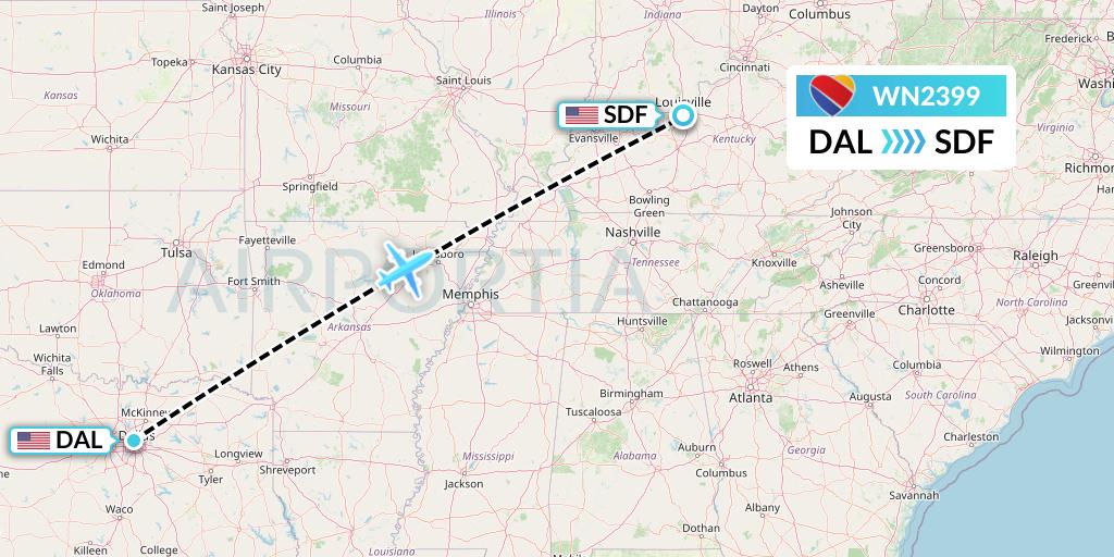 WN2399 Southwest Airlines Flight Map: Dallas to Louisville