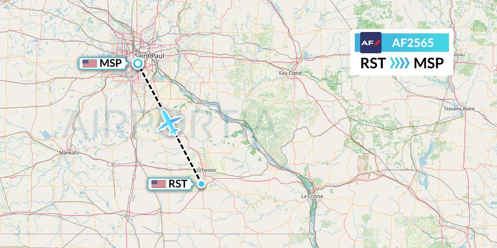 AF2565 Air France Flight Map: Rochester to Minneapolis