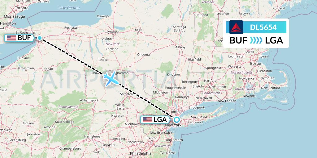 DL5654 Delta Air Lines Flight Map: Buffalo to New York