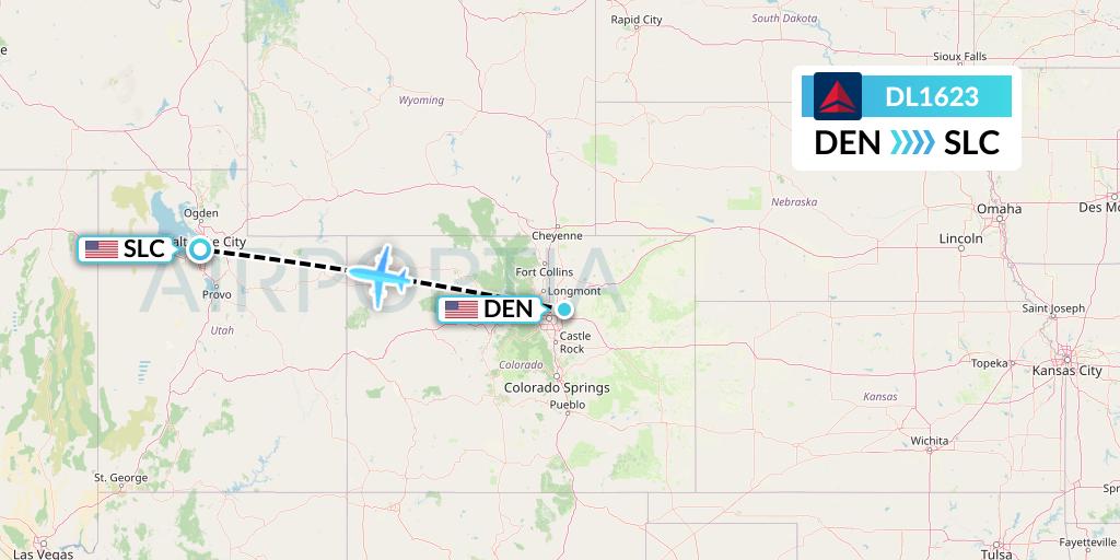 DL1623 Delta Air Lines Flight Map: Denver to Salt Lake City