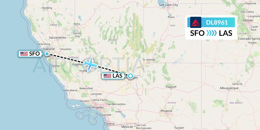 DL8961 Delta Air Lines Flight Map: San Francisco to Las Vegas