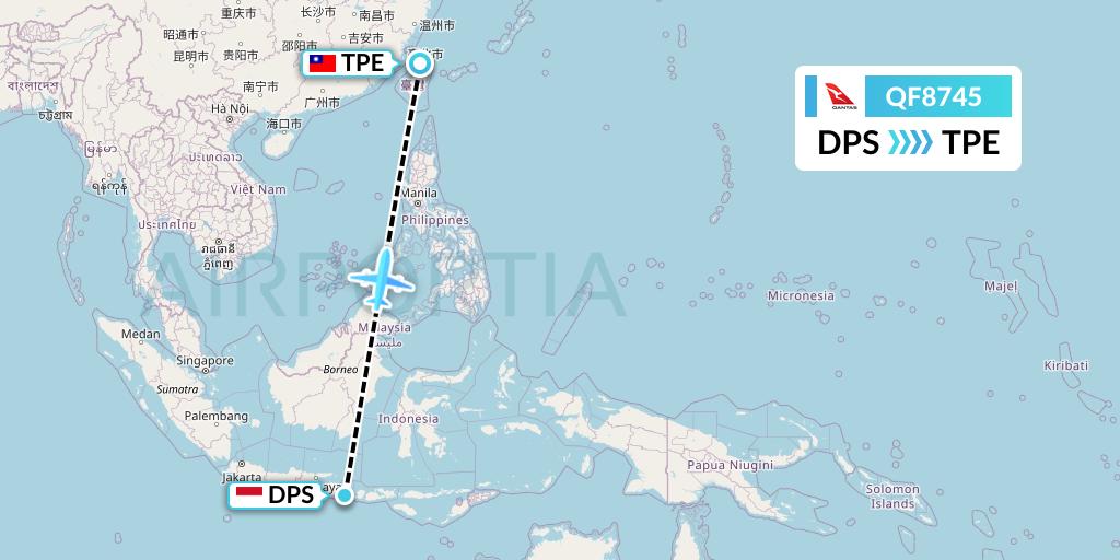 QF8745 Qantas Flight Map: Denpasar to Taipei