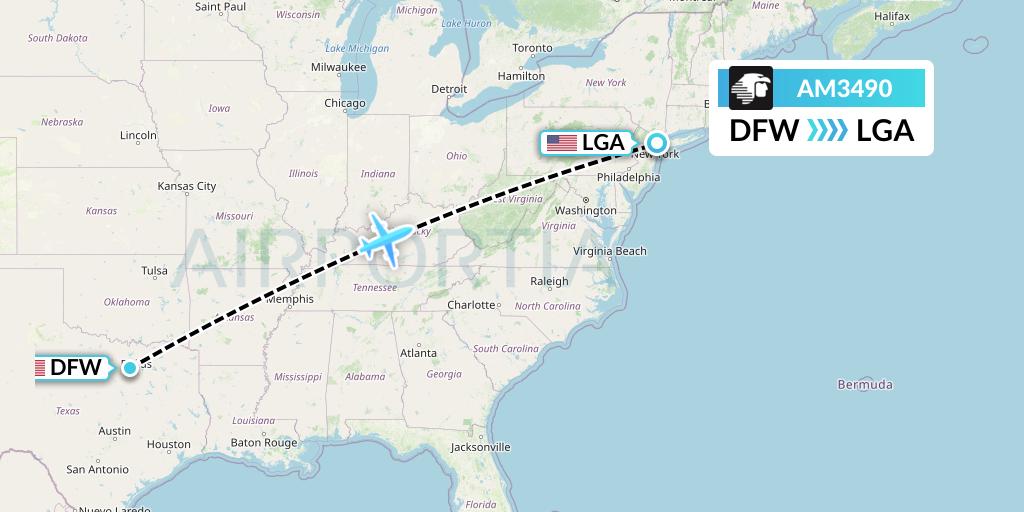 AM3490 Aeromexico Flight Map: Dallas to New York