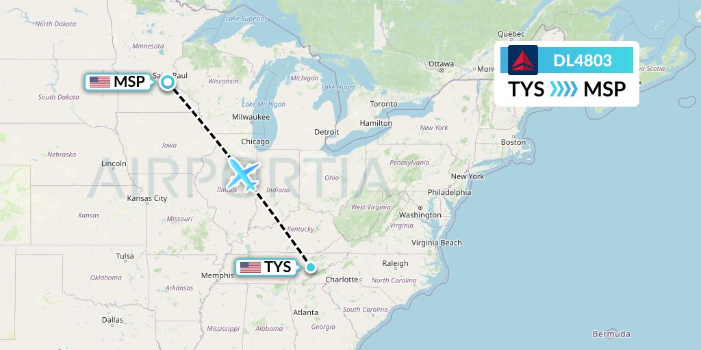 DL4803 Delta Air Lines Flight Map: Knoxville to Minneapolis