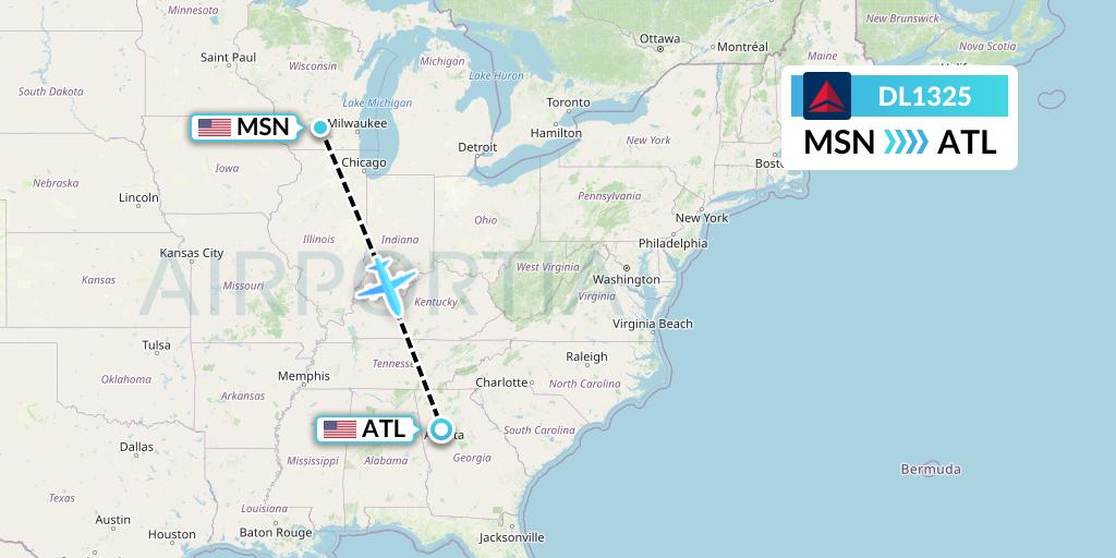 DL1325 Delta Air Lines Flight Map: Madison to Atlanta
