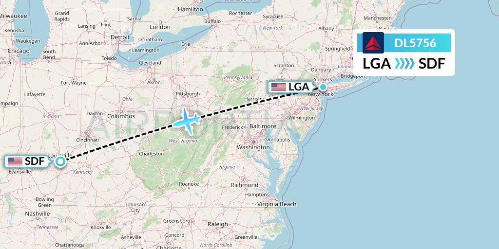DL5756 Delta Air Lines Flight Map: New York to Louisville