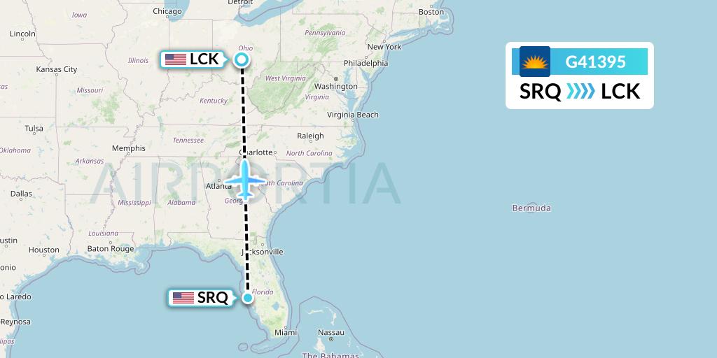 G41395 Allegiant Air Flight Map: Sarasota to Columbus