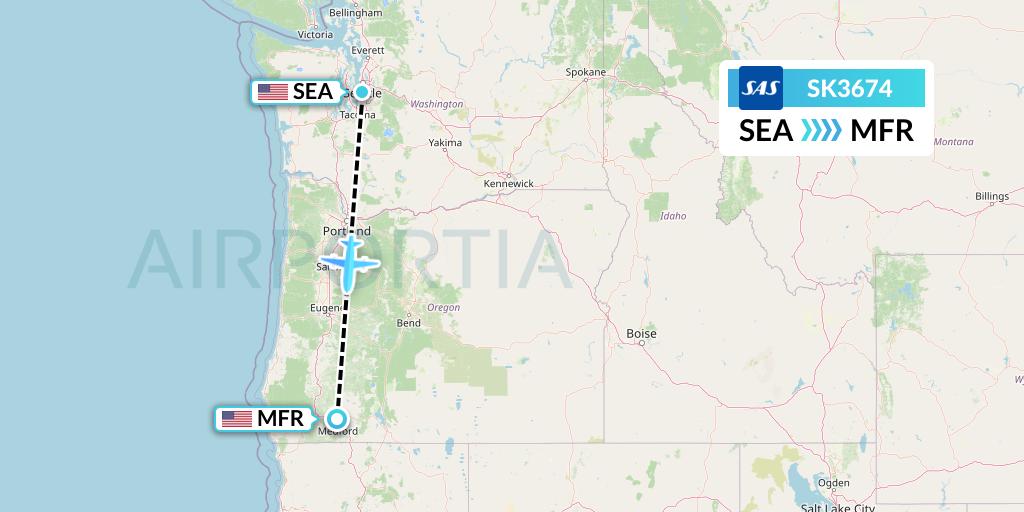 SK3674 SAS Flight Map: Seattle to Medford