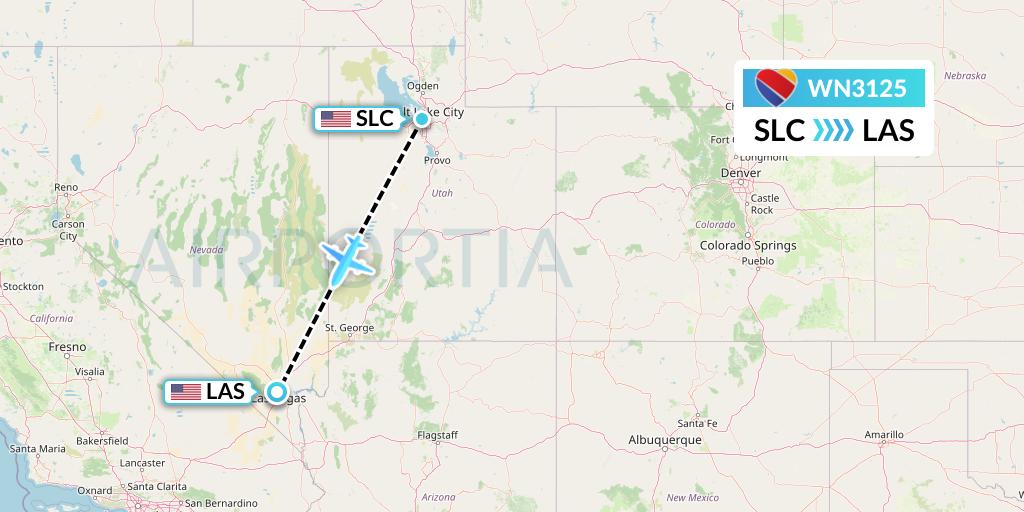 WN3125 Southwest Airlines Flight Map: Salt Lake City to Las Vegas