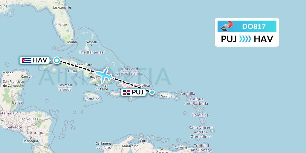 DO817 Sky High Aviation Flight Map: Punta Cana to Havana