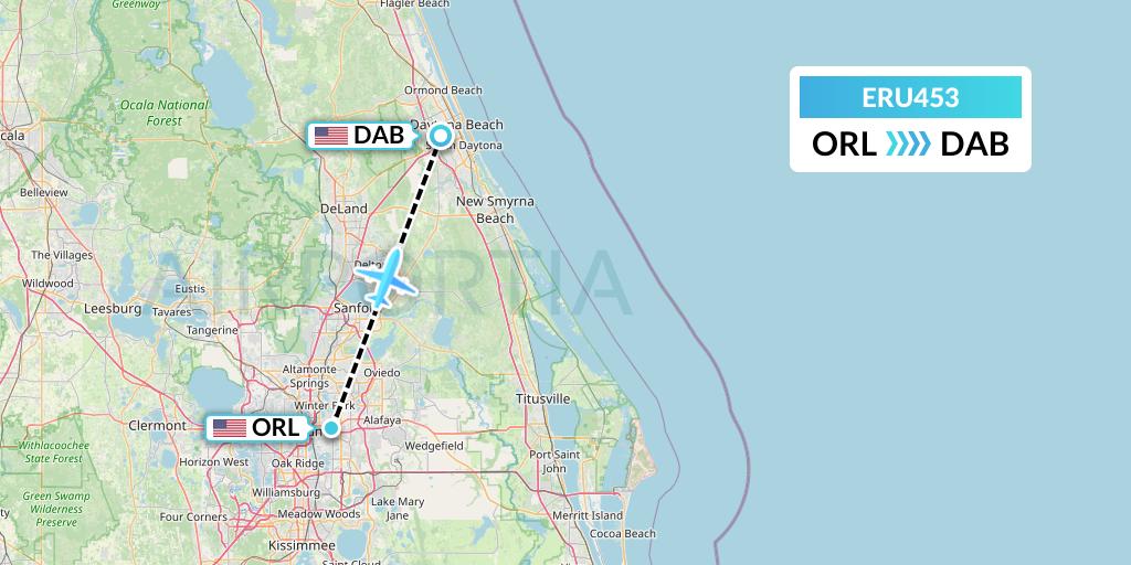 ERU453 Embry-riddle Aeronautical University Flight Map: Orlando to Daytona Beach