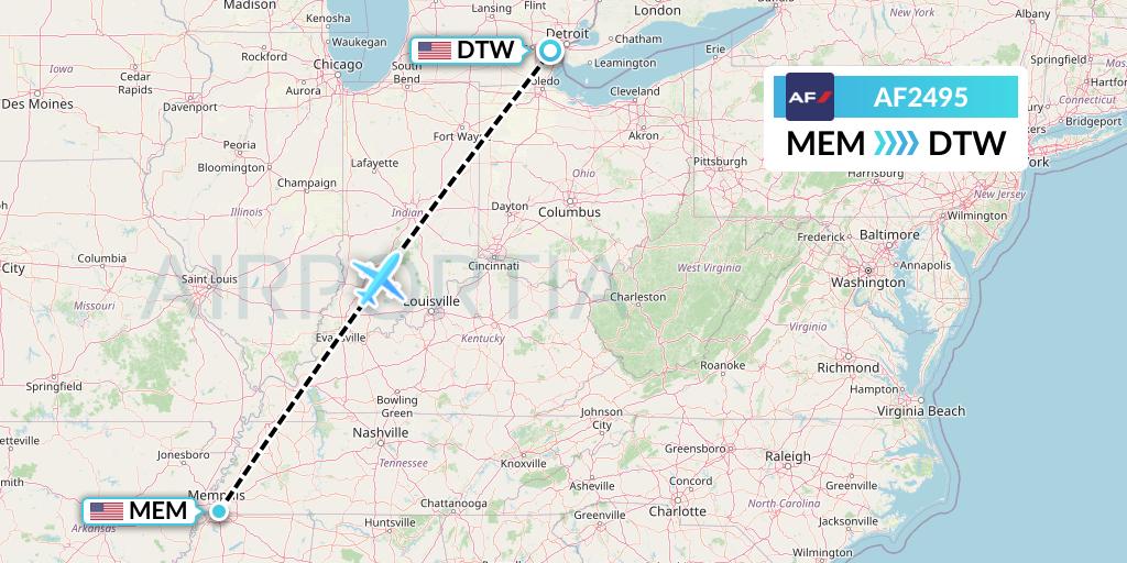 AF2495 Air France Flight Map: Memphis to Detroit