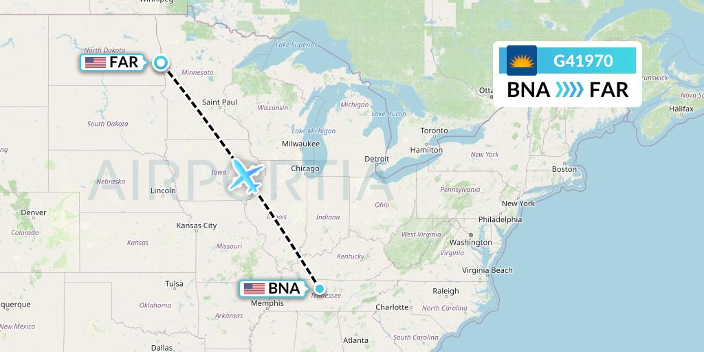 G41970 Allegiant Air Flight Map: Nashville to Fargo