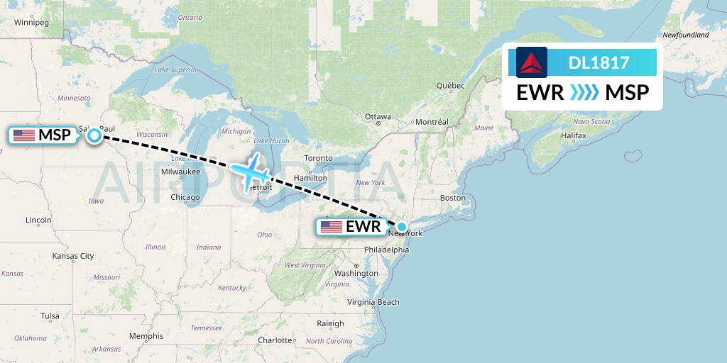 DL1817 Delta Air Lines Flight Map: New York to Minneapolis