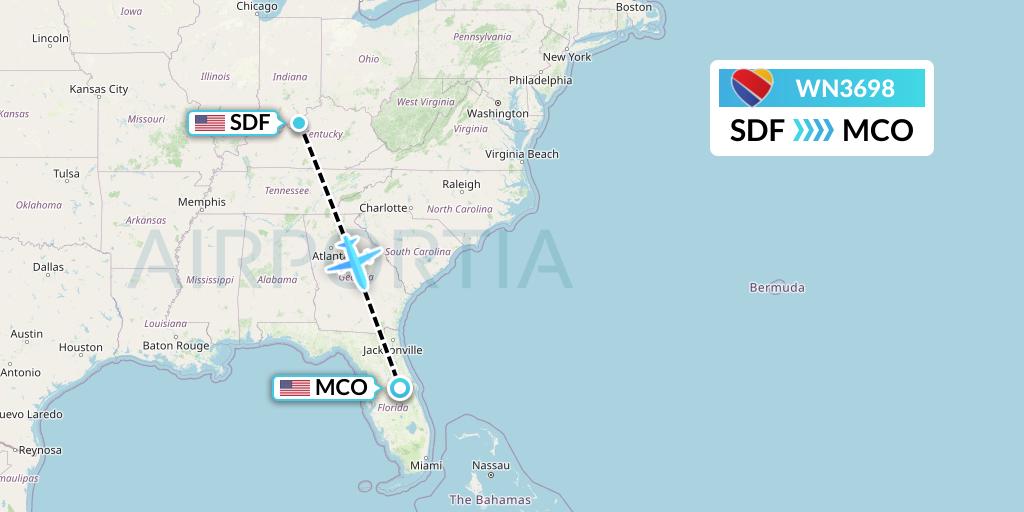 WN3698 Southwest Airlines Flight Map: Louisville to Orlando