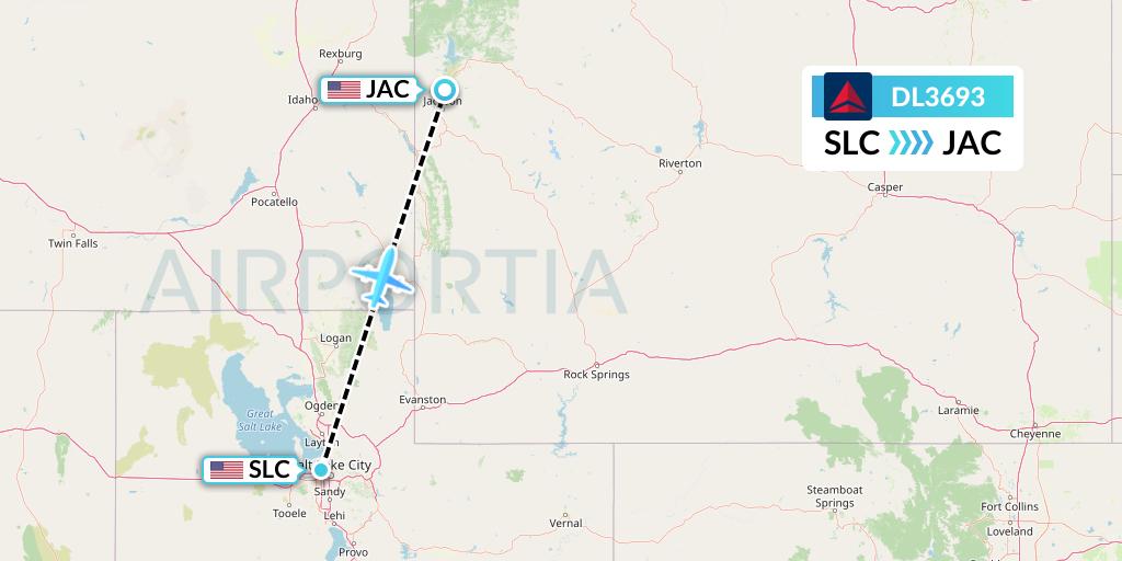 DL3693 Delta Air Lines Flight Map: Salt Lake City to Jackson