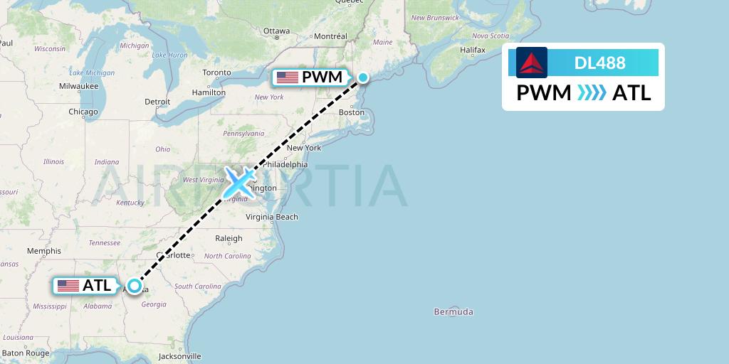 DL488 Delta Air Lines Flight Map: Portland to Atlanta