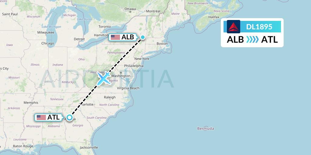 DL1895 Delta Air Lines Flight Map: Albany to Atlanta